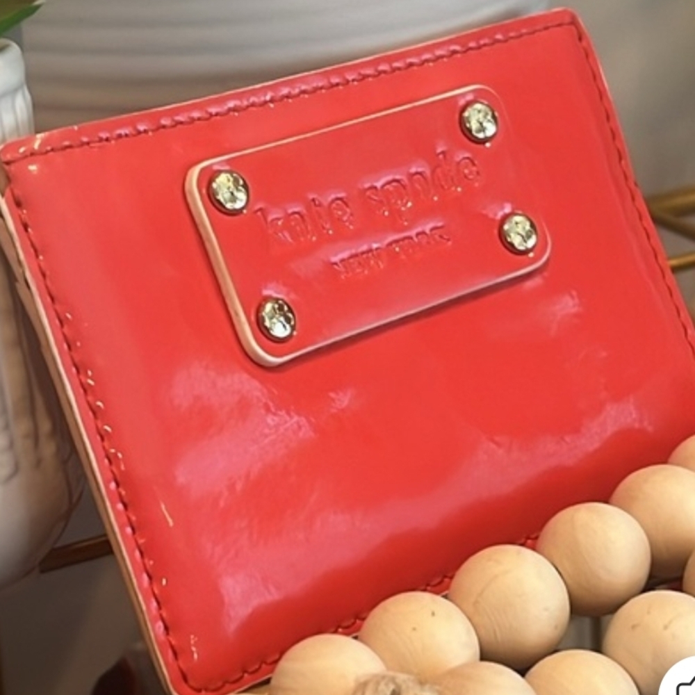Kate Spade Red Patent Leather Card Wallet EUC